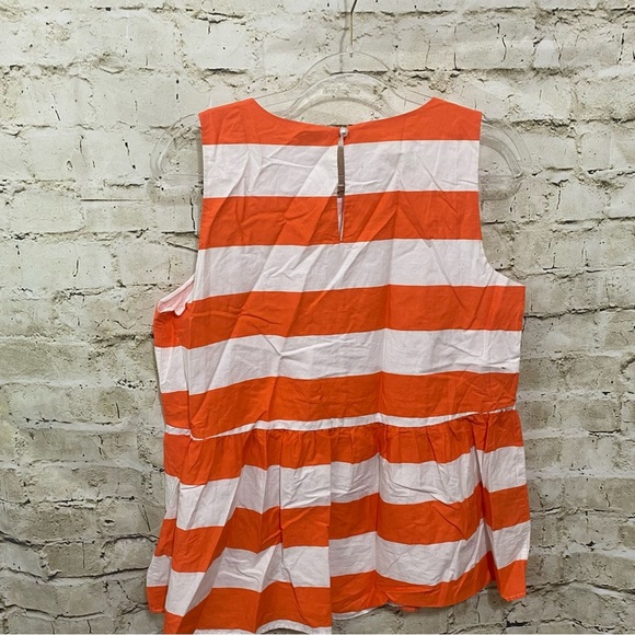 Crown & Ivy Orange White Striped Cotton Sleeveless Peplum Top - Picture 3 of 6